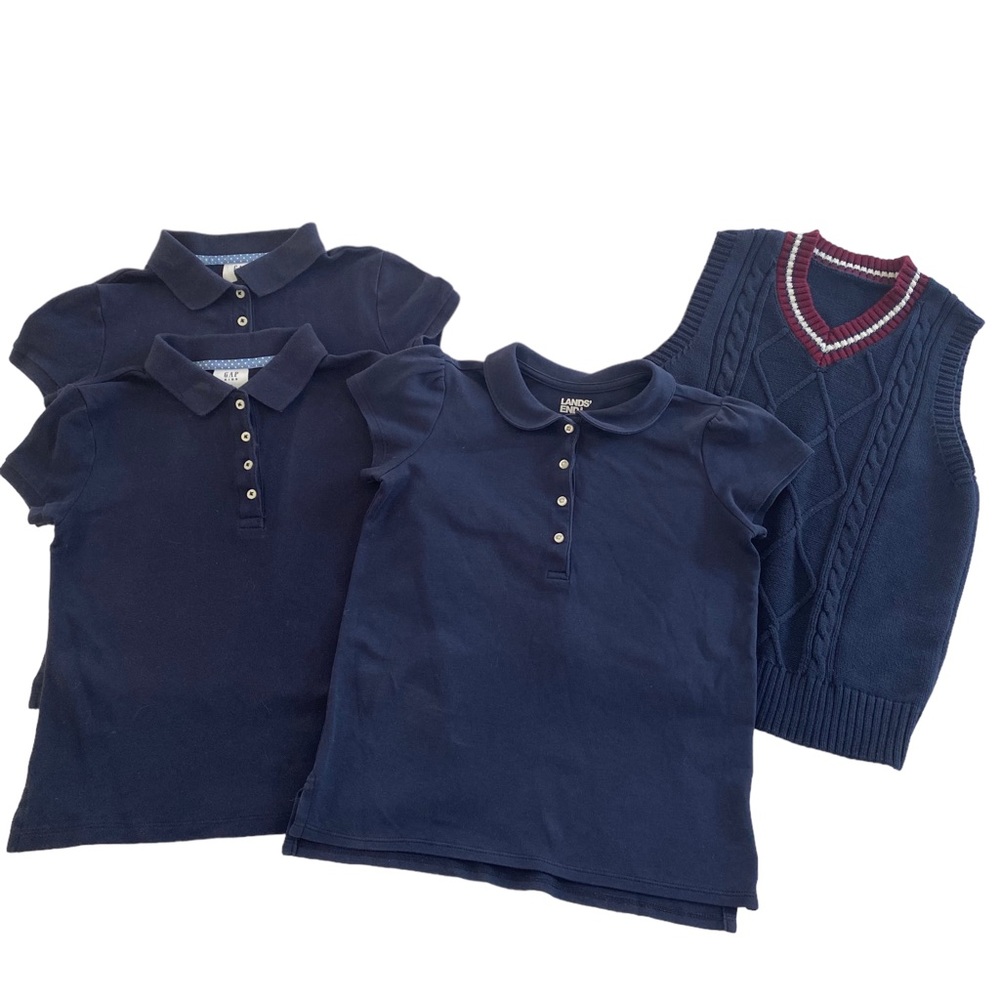 Navy School Uniform Polo Shirts and Navy Knit Vest Size: Small and 130